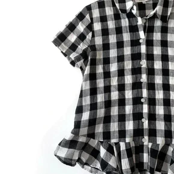 Madewell Women's Plaid Blouse with Ruffle Hem XS - Picture 6 of 6